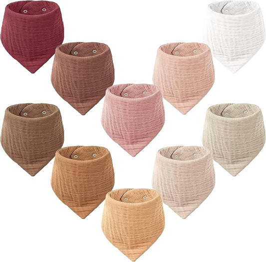 Konssy Muslin Baby Bibs 10 Pack Baby Bandana Drool Bibs 100% Cotton for Unisex Boys Girls