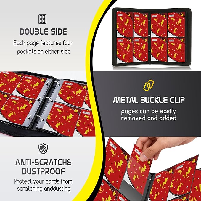 Trading Card Binder 4 Pocket,400 Pocket Card Collection Binder with 50 Removable Sleeves,PU Waterproof Top Card Book,3-Ring Zipper Collectible Trading Card Album for MTG/TCG/Card Holder Gift（Red）