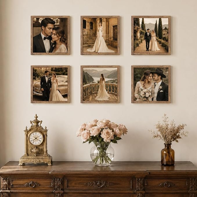 upsimples 12x12 Picture Frame, Display Pictures 8x8 with Mat or 12x12 Without Mat, Wall Hanging Photo Frame, Rustic brown, 1 Pack