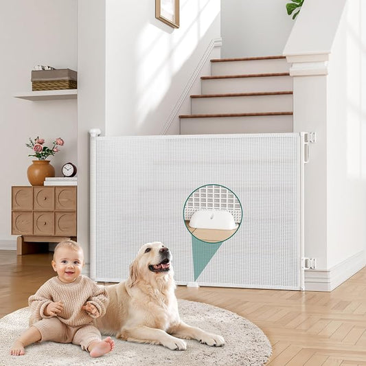 Babepai Retractable Baby Gates Extra Wide | 55" Wide x 34" Tall Dog Gates for Stairs | Indoor/Outdoor Use | Child Gates for Doorways, Deck, Porch, Hallways, Patio - White