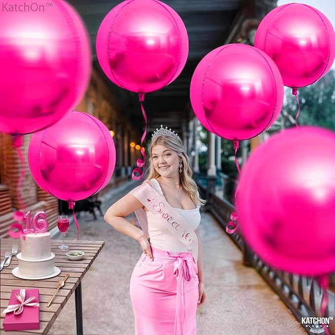 KatchOn, Big Hot Pink Balloons - 22 Inch Pack of 6 | Hot Pink Foil Balloon for Pink Birthday Decorations, Pink Party Decorations, Gender Reveal | Metallic Balloons For Baby Shower, Bridal