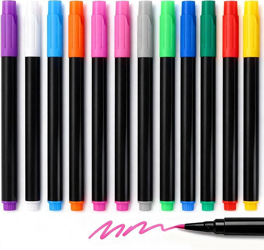 12-Color Markers for LED Note Board with Colors, Compatible with Reusable Doodle Book, Light-Up Acrylic Message Boards,and LED Writing Boards, Neon Markers Erasable Pens