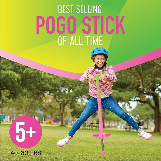 Flybar Maverick 2.0 Foam Pogo Stick for Kids Ages 5 and Up, 40 to 80 Pounds, Outdoor Toys, Boys Girls, Rubber Grip, by The Original Company (Pink/Green) (F-FBPS-MAV7040)