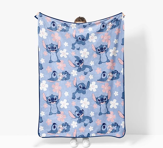 Jay Franco Kids Plush Throw Blanket – Soft & Cozy Fleece Throw for Bedroom & Couch Décor, Official Licensed Product, Blue - Lilo and Stitch, 46x60 - Throw Blanket