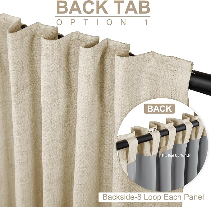 100% Blackout Shield Linen Blackout Curtains for Bedroom 72 Inches Long, Back Tab/Rod Pocket Living Room Drapes, Thermal Insulated Blackout Curtains 2 Panels Set, 50" W x 72" L, Cream Linen