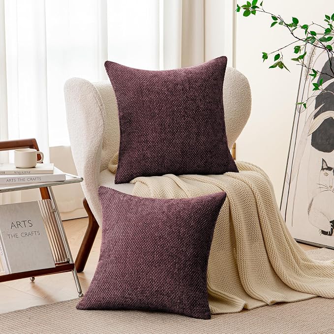 a moment Christmas Wine Red Chenille Throw Pillow Covers 22x22 Inch Pack of 2 Modern Decorative Throw Pillow Covers Farmhouse Cross Covers Home Decor for Sofa Bedroom Living Room