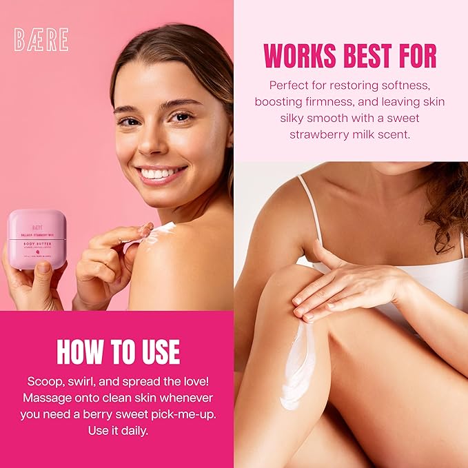 Collagen Body Butter with Strawberry Milk – Dermatologist Tested, Anti Aging Korean Skin Care – Deep Moisture For Soft Dewy Skin & Smooth Texture – Vegan Clean Beauty Body Moisturizer – 7 Fl Oz