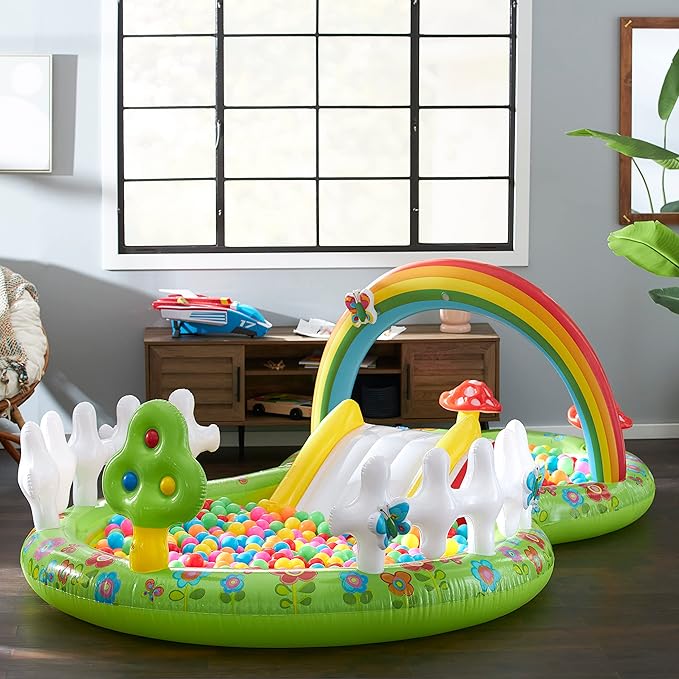 INTEX Garden Inflatable Kiddie Pool: Inflatable Kids Pool with Water Sprayer and Slide – Splash Pad – 114" x 71" x 41" – Ages 3+