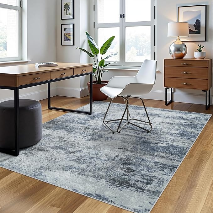 4x6 Area Rugs for Living Room Rug Washable: Abstract Rug for Dining Room Bedroom Carpet Non Slip 4 by 6 Indoor Modern Nursery Home Office Blue Grey