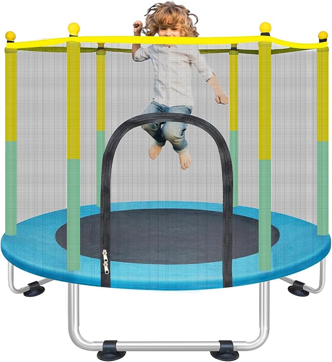 Indoor Trampoline for Kids Ages 1-8, 55" Small Outdoor Toddler Trampoline with Safety Enclosure Net, No-Gap Safe Design, Baby Round Jumping Mat, Recreational Trampolines Birthday Gifts for Boys Girls