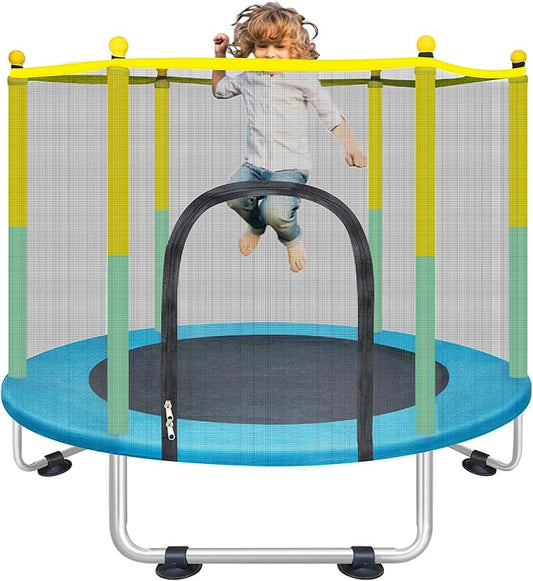Indoor Trampoline for Kids Ages 1-8, 55" Small Outdoor Toddler Trampoline with Safety Enclosure Net, No-Gap Safe Design, Baby Round Jumping Mat, Recreational Trampolines Birthday Gifts for Boys Girls