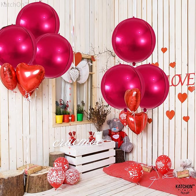 KatchOn, Large Pink Round Foil Balloons Set - 22 Inch, Pack of 6 | Metallic Hot Pink Balloon for pink Theme Birthday Decorations | Metallic Balloons | Mylar Balloon for Wedding Decoration