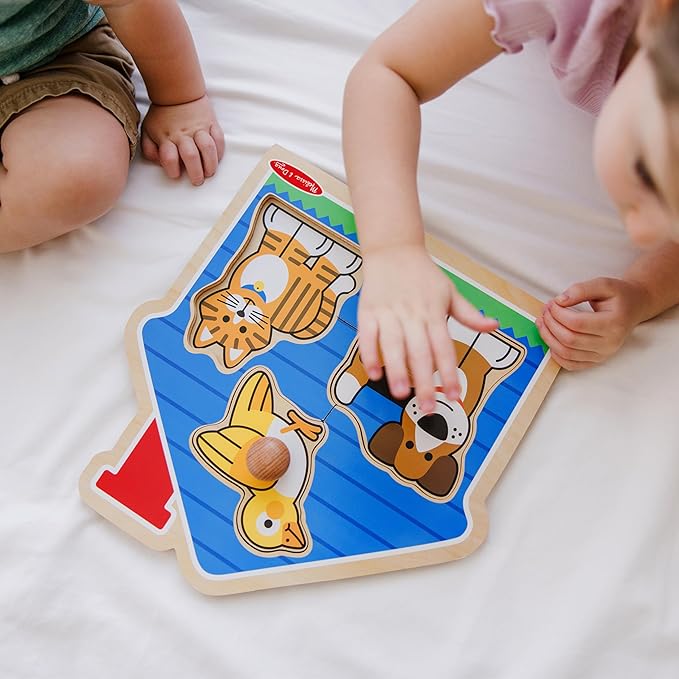 Melissa & Doug Pet Animals Jumbo Knob Puzzle, Wooden Peg Puzzle for Toddlers, Educational Toy for Shape Recognition and Fine Motor Skills, Ages 1+