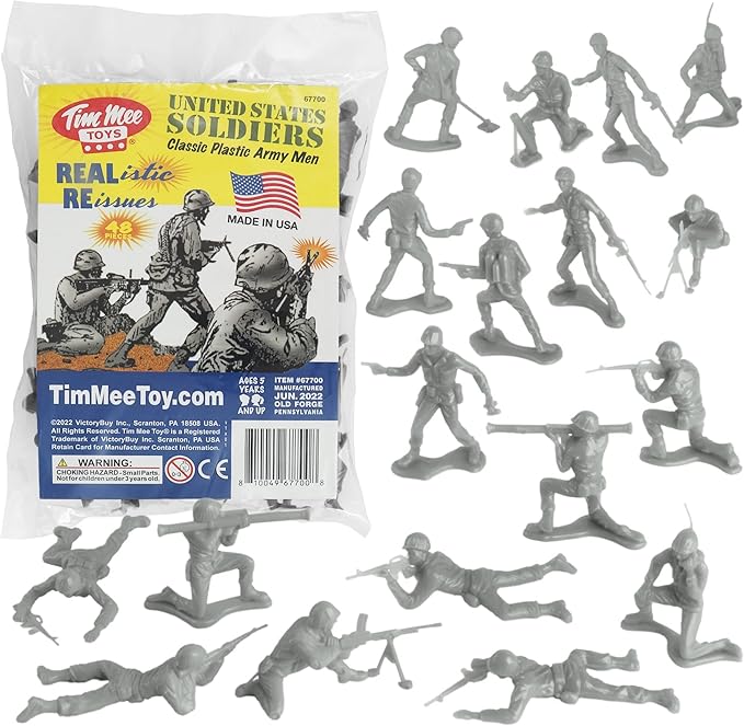 TimMee Plastic Army Men - Gray 48pc Toy Soldier Figures - Made in USA