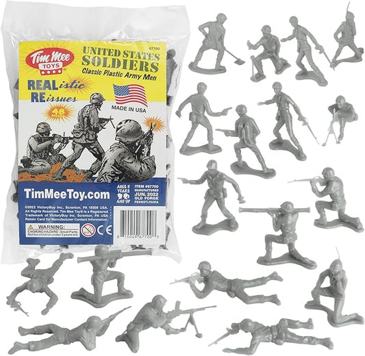 TimMee Plastic Army Men - Gray 48pc Toy Soldier Figures - Made in USA