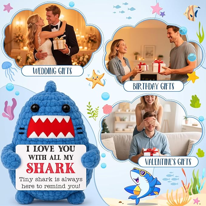 Anniversary Romantic Gifts for Men Women I Love You Christmas Valentines Birthday Gift for Him Her Husband Boyfriend Dad Son Wife Girlfriend Cute Stuff Crochet Animal Shark Lovers Wedding Decor