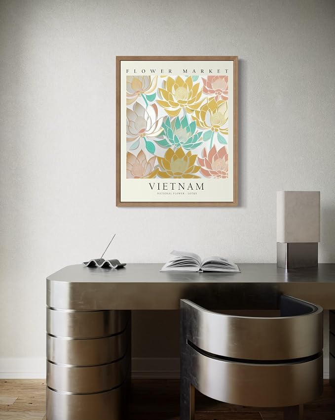 Vietnam Flower Market Art Print Poster, Wall Art Floral Painting Botanical Decor for Bedroom, Kitchen, Bathroom Livingroom Decoration 82B (Vietnam, 20"L x 16"W, Wood Frame)