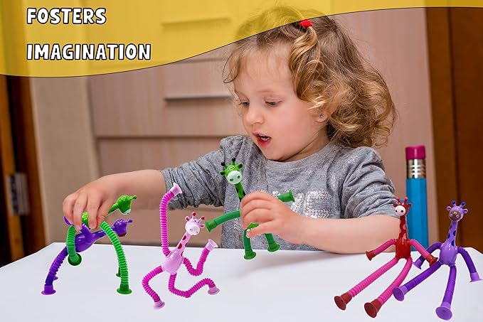 Suction Cup Robot Toy,Toys for Kids with Autism,Autism Sensory Products,Suction Cup Toy,pop Tubes Robots Stress and Anxiety Relief for Kids 3 4 5 6 7,Christmas Easter Gifts (Giraffe 12PC)