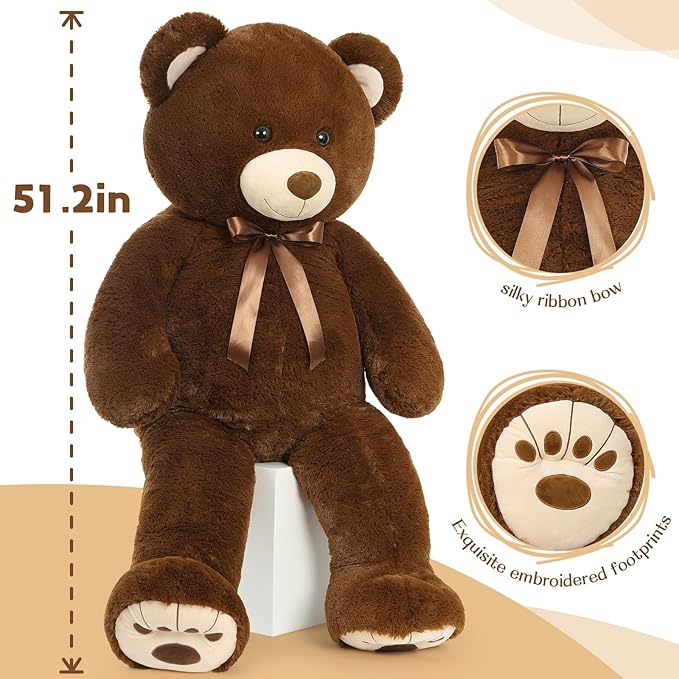 MorisMos Giant Teddy Bear, 51in Life Size Cuddly Plush for Baby Shower, Birthday, Valentine (Brown)