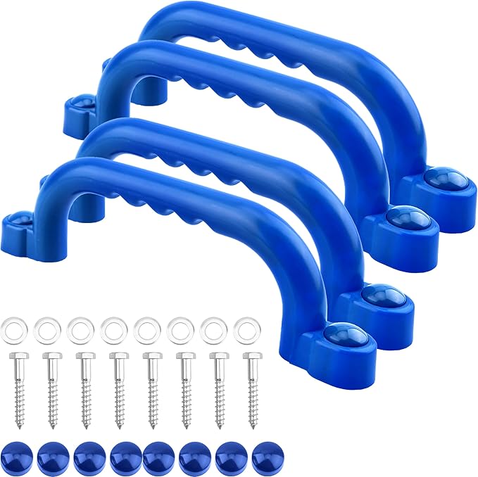 4-Piece Kids Playground Safety Handles - Plastic, Blue, Smooth Finish - Grab Handle Bars for Outdoor Playset, Backyard Playhouse, Tree House, Jungle Gym