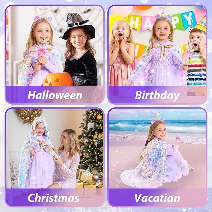 Mermaid Toys Princess Dress Up for Girls Princess Dress Up Cloak Gift Set for Little Girls 3-8 Years Old, Idea Gift for Birthday Christmas Halloween