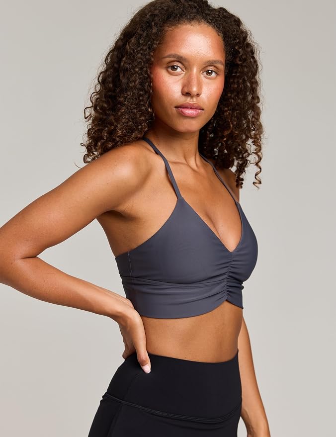 Women's Flow Scrunch Sports Bra V Neck Padded Yoga Tank Adjustable Straps Cross Back Crop Tops