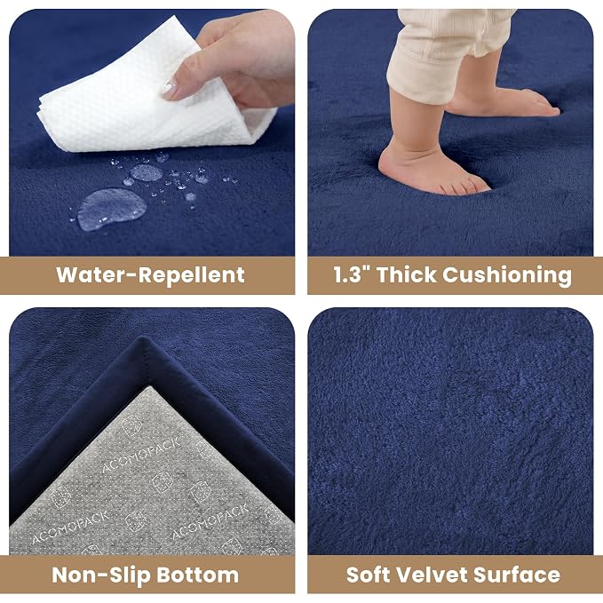 ACOMOPACK Baby Play Mat for Floor 1.3" Thick Memory Foam Play Mat 79"×118" Tummy Time Crawling with Non-slip Bottom for Living Room,Nursery,Soft Velvet Playpen Mats for Kids,Infants（Royal Blue）