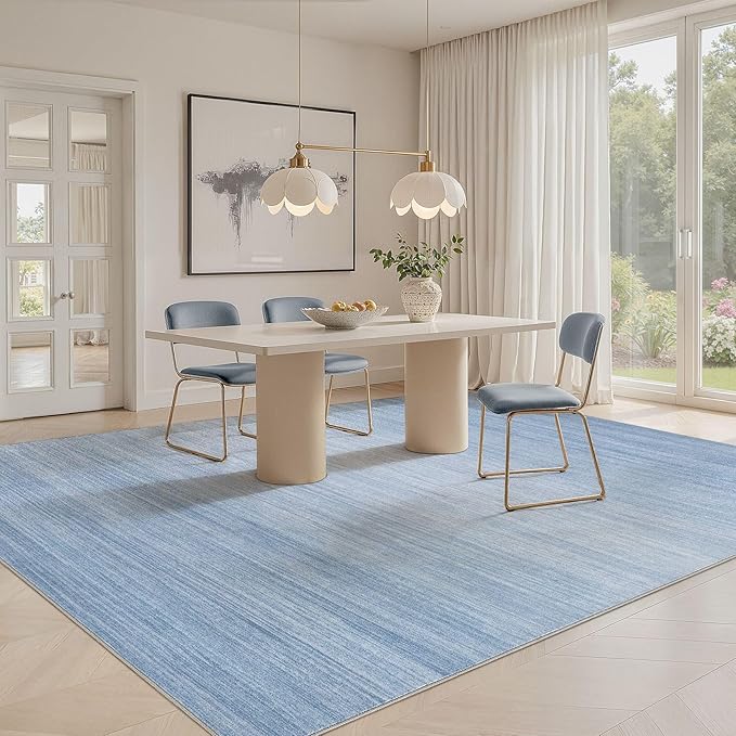 UERMEI 7x9 Washable Area Rug - Neutral Modern Abstract Living Room Rugs, Non-Slip Soft Large Indoor Floor Carpet for Bedroom Home Office & Under Dining Table Decor, Blue