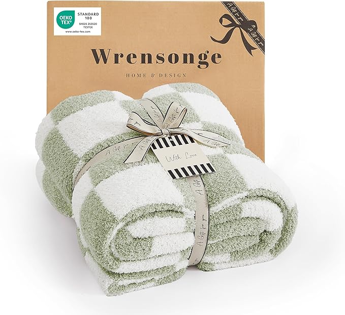 Soft Checkered Throw Blanket for Couch-Cozy Warm Knitted Blankets | Lightweight Warm Fluffy Decor for Women, Mom, Her & Girls, Sofa, Chair, Bed, 50x60in, Sage Green