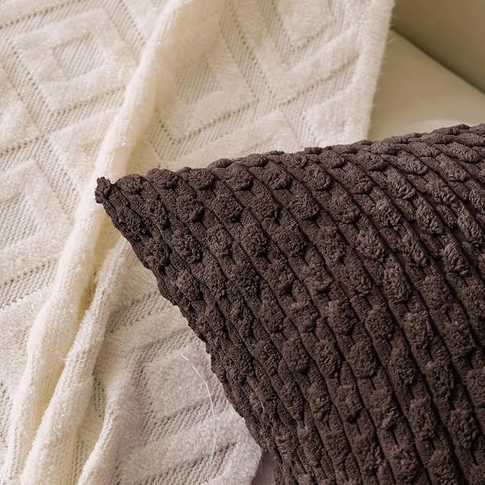 Set of 4 Dark Brown Decorative Throw Pillow Covers 16x16 Inch Corduroy Pillow Covers for Bed Couch Sofa Living Room Soft Square Cushion Cases