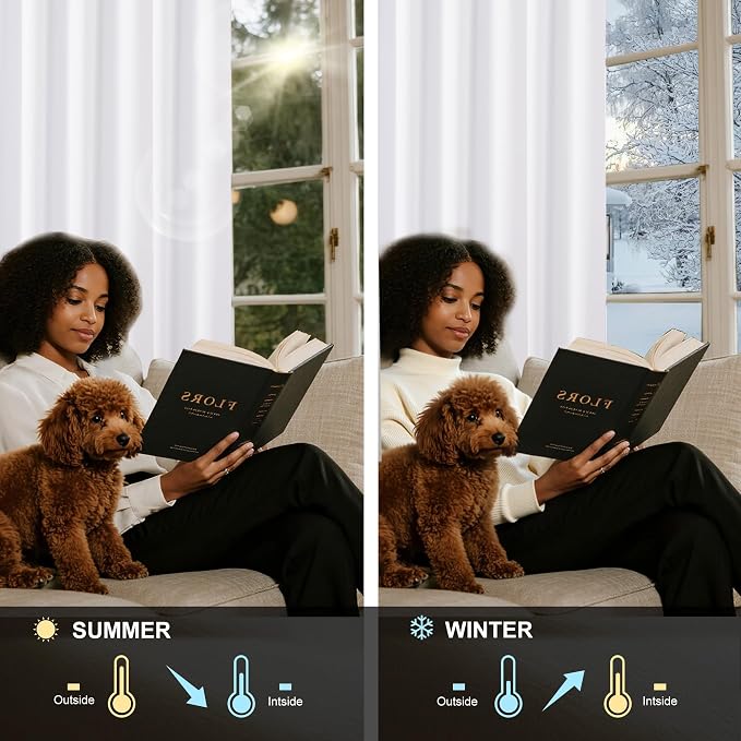 NICETOWN 100% Blackout Window Curtain Panels 48" Length, Set of 2, Snow White, 42 inches Wide, Thermal Insulated Drapes for Kitchen