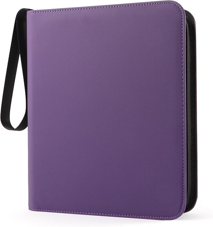 Top Loader Binder for 144 Toploaders, Side Loading Toploader Binder 4 Pocket for 3 x 4'' Rigid Cards with Zipper Closure, PU Leather Ringless 2x2 Card Binder for MTG/TCG/Sports/Games, Purple
