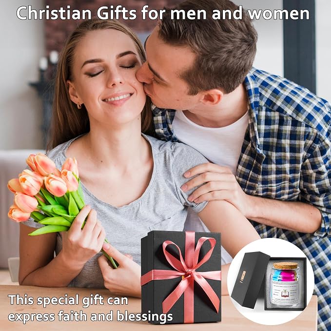 WMWXNNT Bible Verse Jar, Christian Gifts for Women, Men, Birthday & Graduation Gifts, Inspirational Gift for Mom, Teens, Friends, Prayer Jar with a 48-inch Ribbon Bow