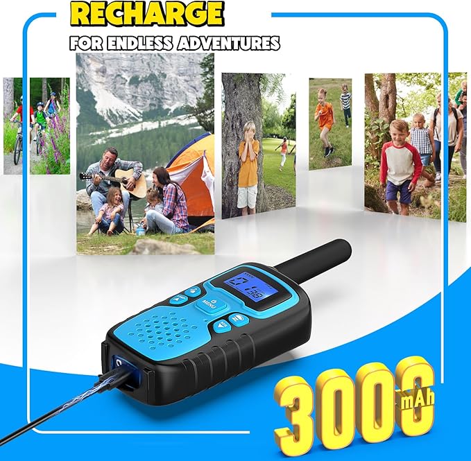 Wishouse Walkie Talkies for Kids Rechargeable Long Range,Xmas Birthday Gift for 4 5 6 7 8 9 Year Old Boys Girls,Hiking Gear Camping Games Cool Toys with NOAA,SOS Siren,Lamp,Lanyards,Easy to Use,4 Pack