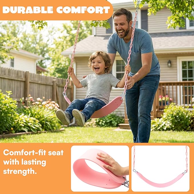 TURFEE 2 Pack Pink Swing Seats Heavy Duty with 66" Chain, Swing Set Accessories Replacement with Snap Hooks for Kids Outdoor Play, Trees, Playground(Sakura Pink)
