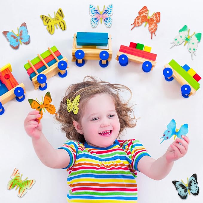 36 Pcs Plastic Butterflies Toy Fake Butterflies Action Figures Art Lifelike Butterfly Removable Reusable Cake Decoration for Classroom Party Favor Wall Garden Decor, 12 Styles