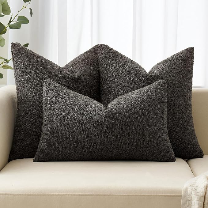 MIULEE 22x22 Decorative Euro Sham Boucle Couch Pillow Covers Dark Coffee | Set of 2 Textured Neutral Throw Pillow Covers, Accent Solid Pillowcases, Sofa Living Room Home Decor