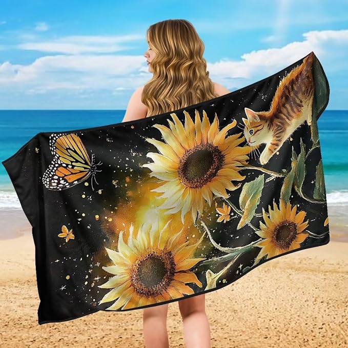 INSTANTARTS Sunflower Cat Towel Car Seat Covers Seat Belt Cover Pad Multi-Use Car Seat Towel Cover