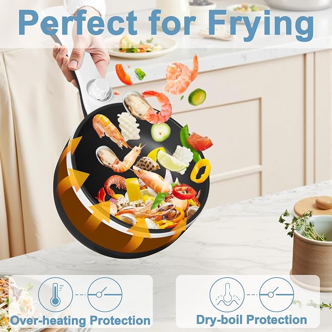 Dezin Hot Pot Electric, 1.5L Non-Stick Portable Electric Pot, Dual Power | 700W Upgraded Electric Pot for Cooking Steak, Egg, Oatmeal, Soup, Mini Ramen Cooker for Dorm, Travel, Camping, RV, Black Pan