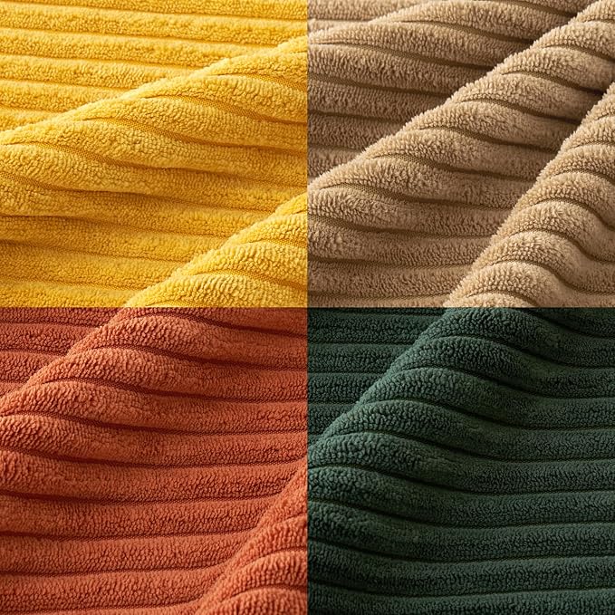 MIULEE Fall Corduroy Decorative Throw Pillow Covers Green-Rust 18x18 | Set of 4, Vintage Retro Fall Decor, Earthy Yellow Tones, Vibrant Cushion Covers for Sofa Couch Bed Living Room