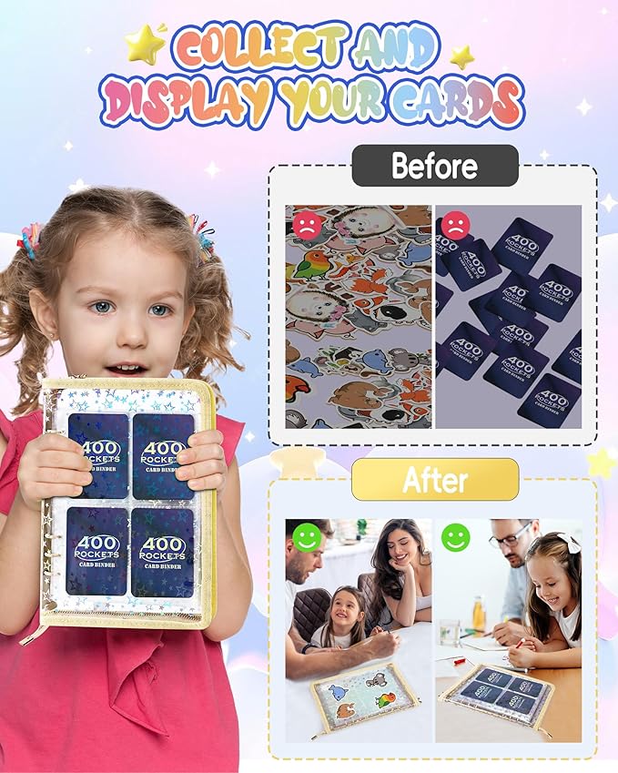 4 Pocket Card Binder with 20 Stickers, A5 Kpop Photocard Binder for 400 Cards, Trading Card Binder, Card Collection Binder, Cute Mini Card Binder for Gifts
