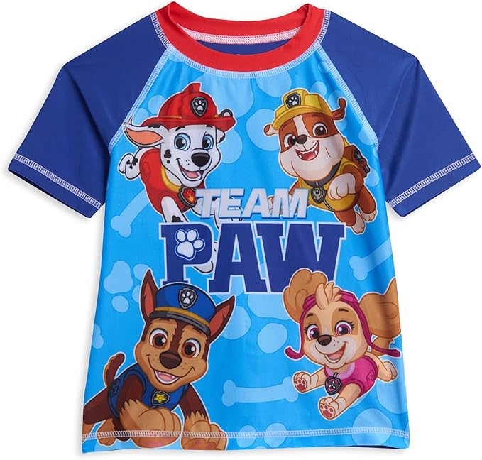 Nickelodeon Paw Patrol Pullover Rash Guard and Swim Trunks UPF 50+ Outfit Set Toddler to Big Kid Sizes (2T - 10-12)