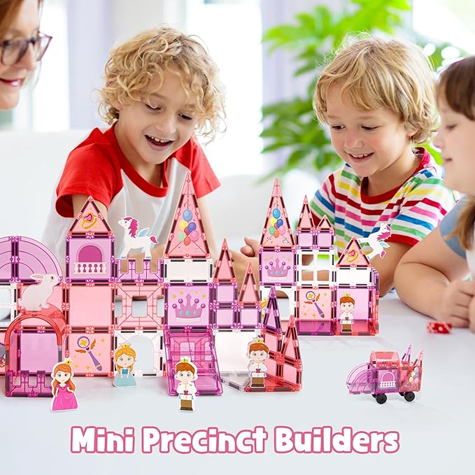 Magnetic Tiles (58PCS), Pegasus Castle STEM Building Set with Princess and Prince, Educational Toys Gift for Girls Ages 3+