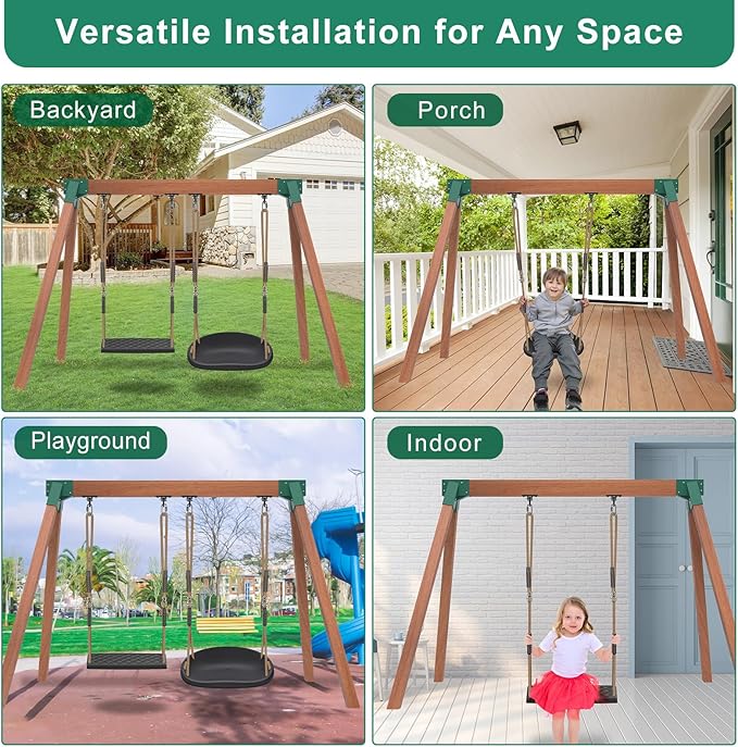 SELEWARE Heavy Duty Swing Set Brackets Kit with 2 A-Frame Swing Set Brackets, 4 Swing Hangers & 2 Swing Seats for Backyard Playground, DIY Outdoor Kids Playset, Mounting Hardware Included