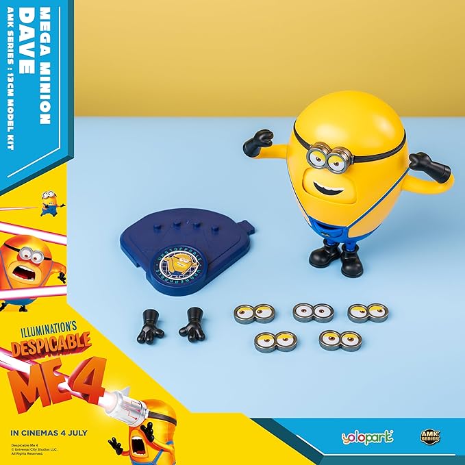 Minions Toy Despicable Me 4 Toys, 4.7 Inch Mega Dave Action Figures,6 Changeable Facial Expressions with Hidden Pocket Minion Model Kits, Gifts for Kids Ages 8 Years & Older