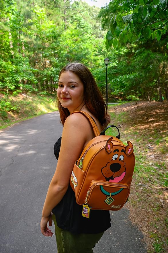 AI ACCESSORY INNOVATIONS Scooby Doo Big Face Cospaly Mini Backpack Purse with Mystery Machine Card Holder, Faux Leather, 10.5 Inch