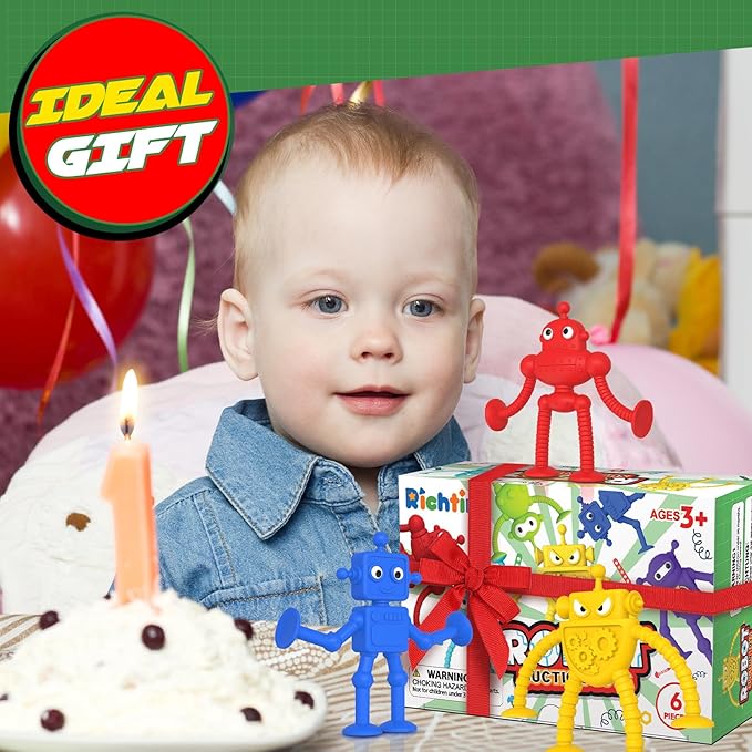 Baby Bath Toys Suction Toy: No Hole Bath Toy for Toddlers - Robot Fidget Suction Cup Toys - Window Building Sensory Toy for Boys Girls Travel Gifts - Easter Basket Stuffers Egg Fillers