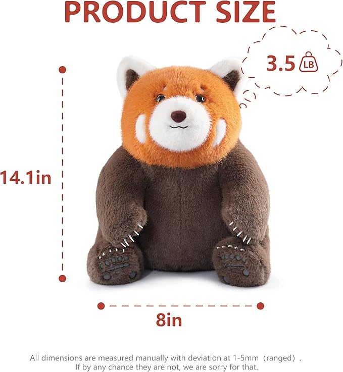 Niuniu Daddy 14" | 3.5 Pound Red Panda Weighted Stuffed Animal, Red Panda Pillowfort Plush Lap Animal Toys for Kids Adults Baby, Plushy Body Pillow for Sleep Hugging Present Birthday Christmas Holiday