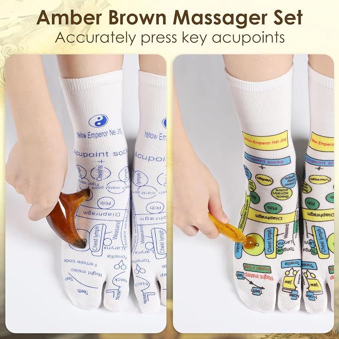 Reflexology Socks Set with Gloves Tools, 2 Pairs Chiro Acupressure Acupuncture Trigger Point Foot Hands Pain Relief Remedy Acupoint Massage Birthday Gifts for Men C