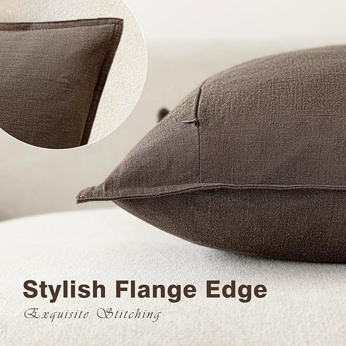 Foindtower Pack of 2, Decorative Linen Soild Throw Pillow Covers Soft Accent Cushion Case Boho Farmhouse Neutral Pillowcase for Couch Sofa Bedroom Living Room Home Decor 22 x 22 Inch Reddish Brown